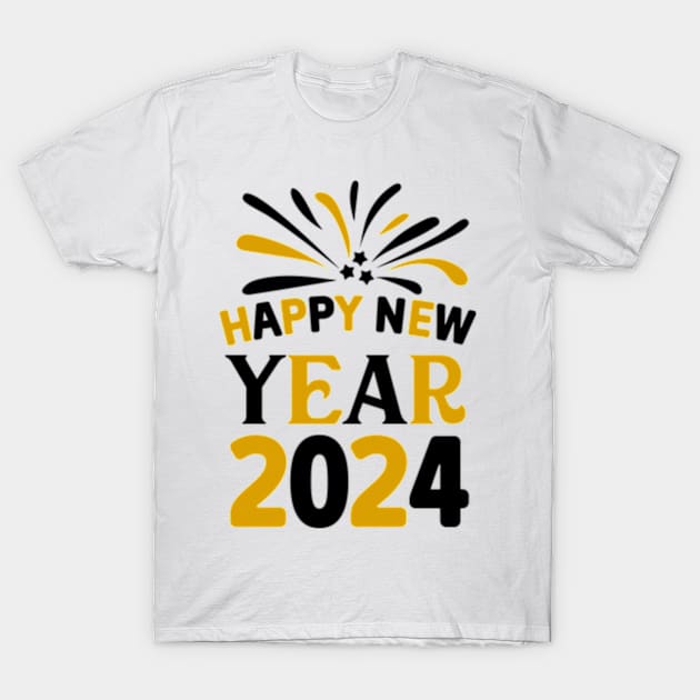 Happy New Year 2024 Groovy T-Shirt by Danemilin